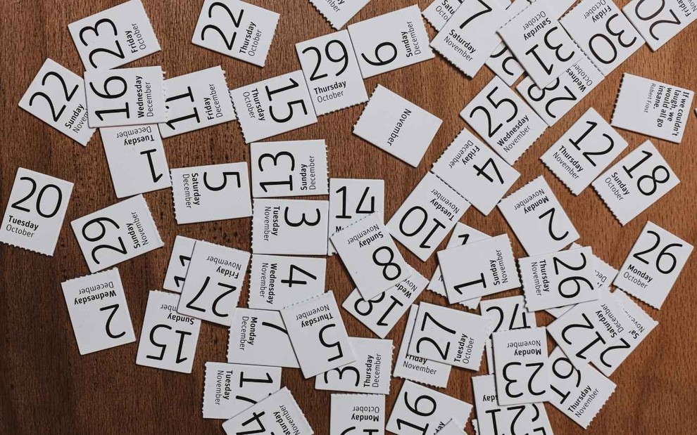 Datas de calendário de papel