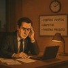 Ilustração de executivo trabalhando sozinho à noite em escritório