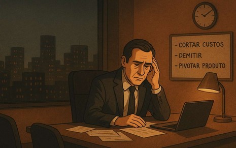 Ilustração de executivo trabalhando sozinho à noite em escritório