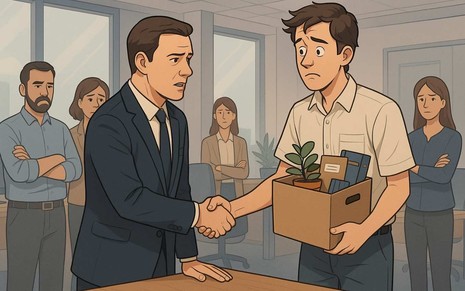 Ilustração criada por inteligência artificial mostra chefe contratando pessoa despreparada