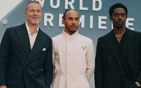 Imagem de Brad Pitt, Lewis Hamilton e Damson Idris na estreia mundial do longa F1