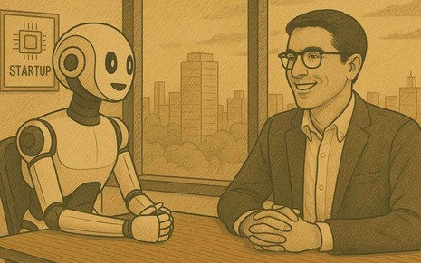Ilustração da IA Gepeto conversando com Marcelo Mearim, CEO da operação brasileira da healthtech Sofya