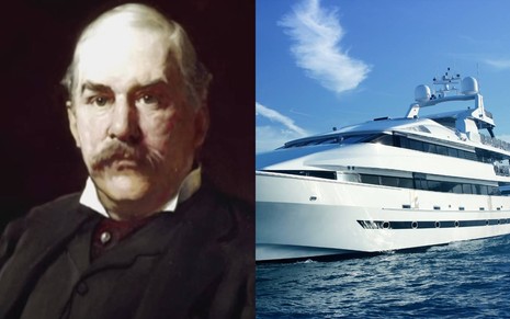 Montagem com John Pierpont Morgan (1837-1913) ao lado de iate