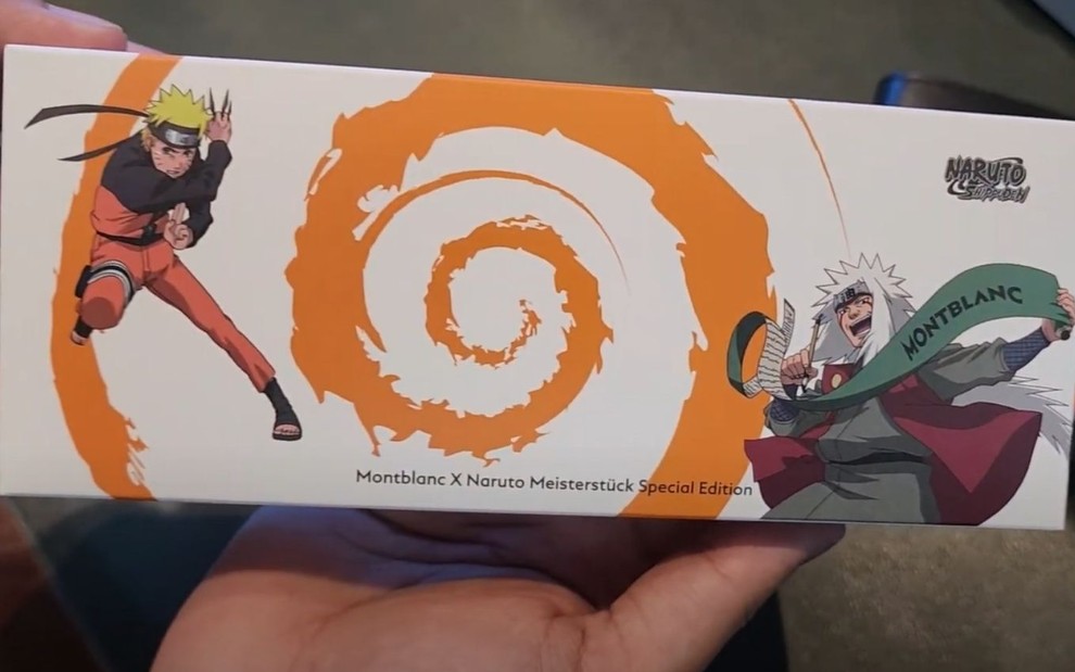 Embalagem da collab entre a marca Montblanc e o anime Naruto