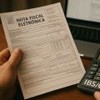 Imagem criada por IA simula pessoa segurando nota fiscal eletrônica enquanto calcula imposto