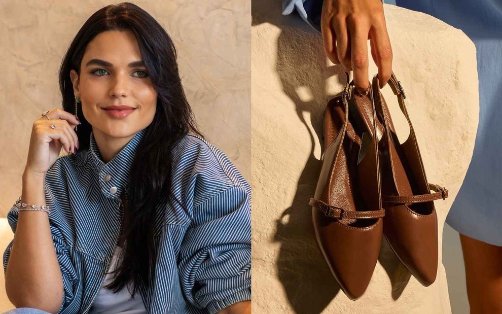 Montagem com Renata Moitinho, CEO da Sonho dos Pés, e peças da marca