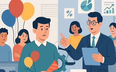 Funcionários de RH divididos entre o lado festivo e o estratégico dentro de uma empresa
