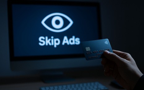 Usuário paga para evitar anúncios, em meio ao dilema entre privacidade e atenção. (Imagem IA)