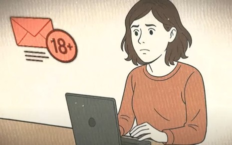 Ilustração feita para equipe da Record para representar jovem vítima de perseguição virtual